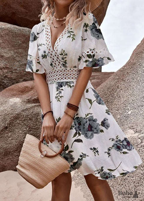 Boho Summer V Neck Print Dress
